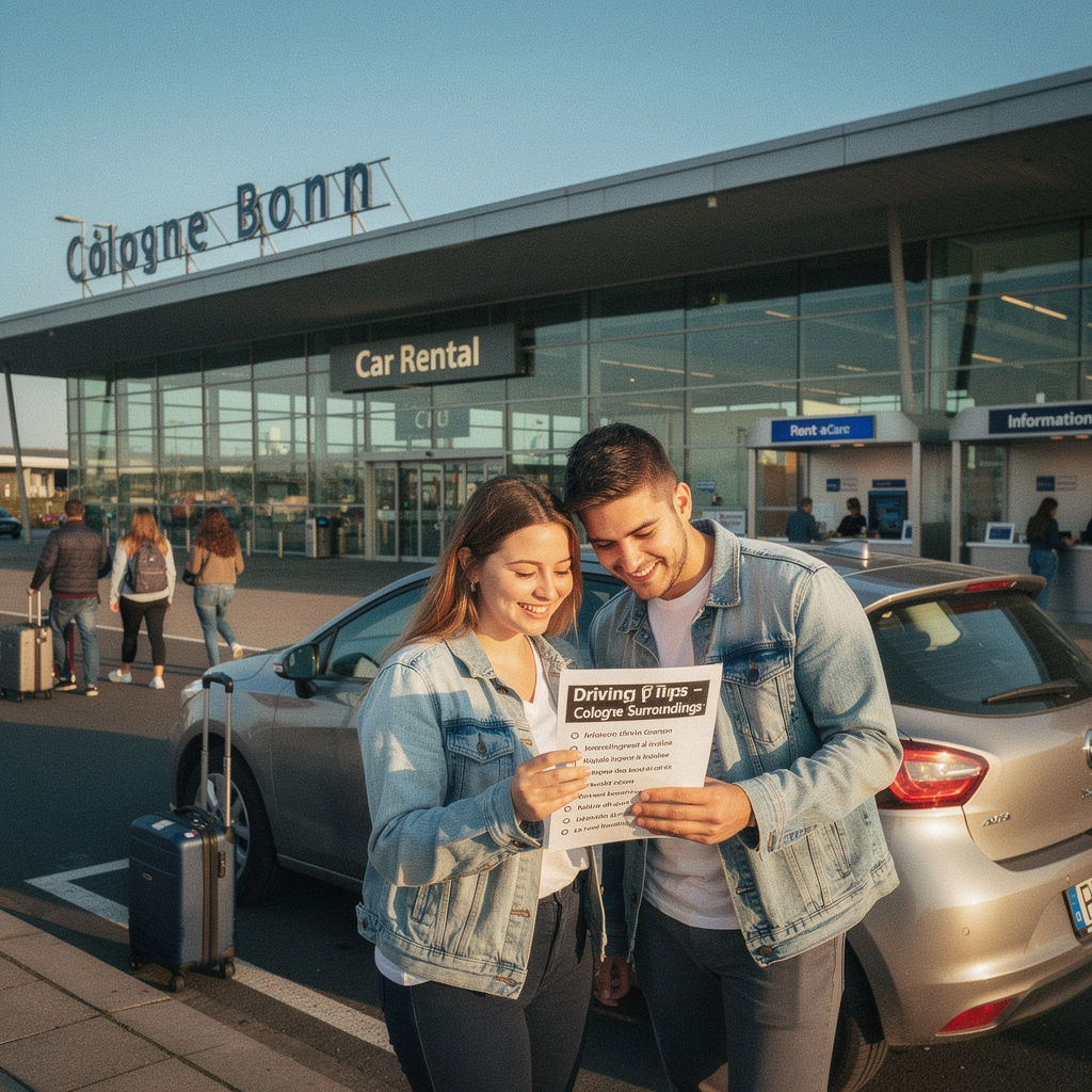Bild eines Mietwagens am Flughafen mit Gepäck im Kofferraum.